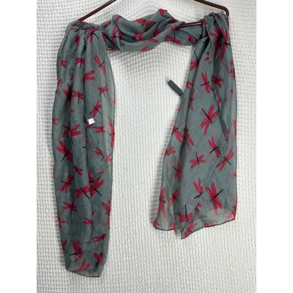 Naturecore Womens Unbranded Dragonfly Print Scarf OS Grey Red